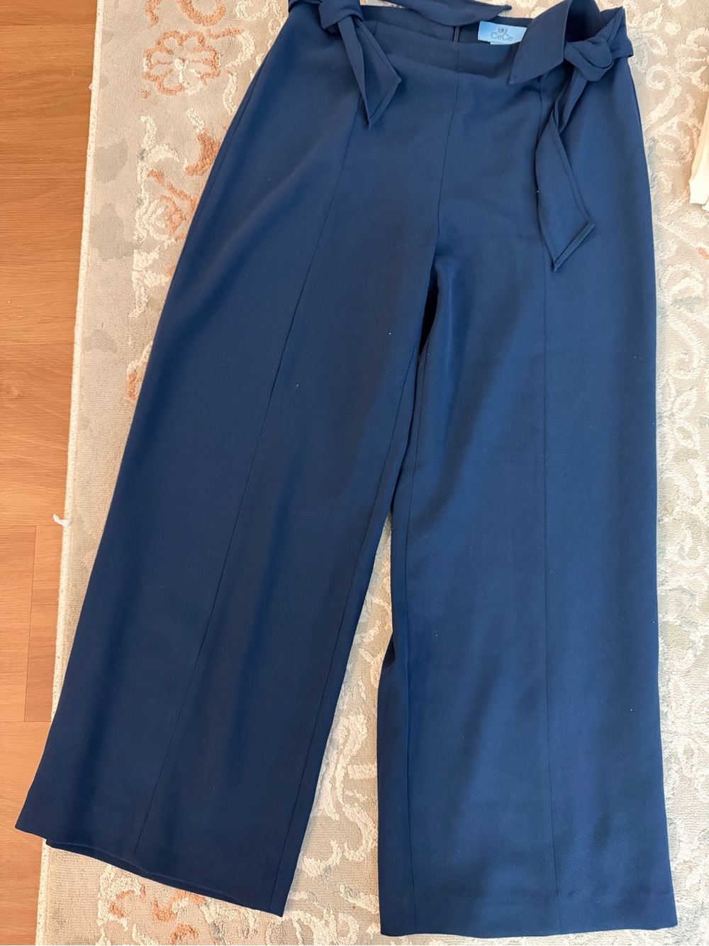 CeCe Dark Navy Wide-Leg Pants with Tie Waist